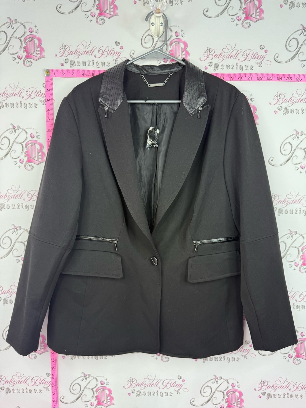 Michel Studio Black Blazer with Faux Leather Collar